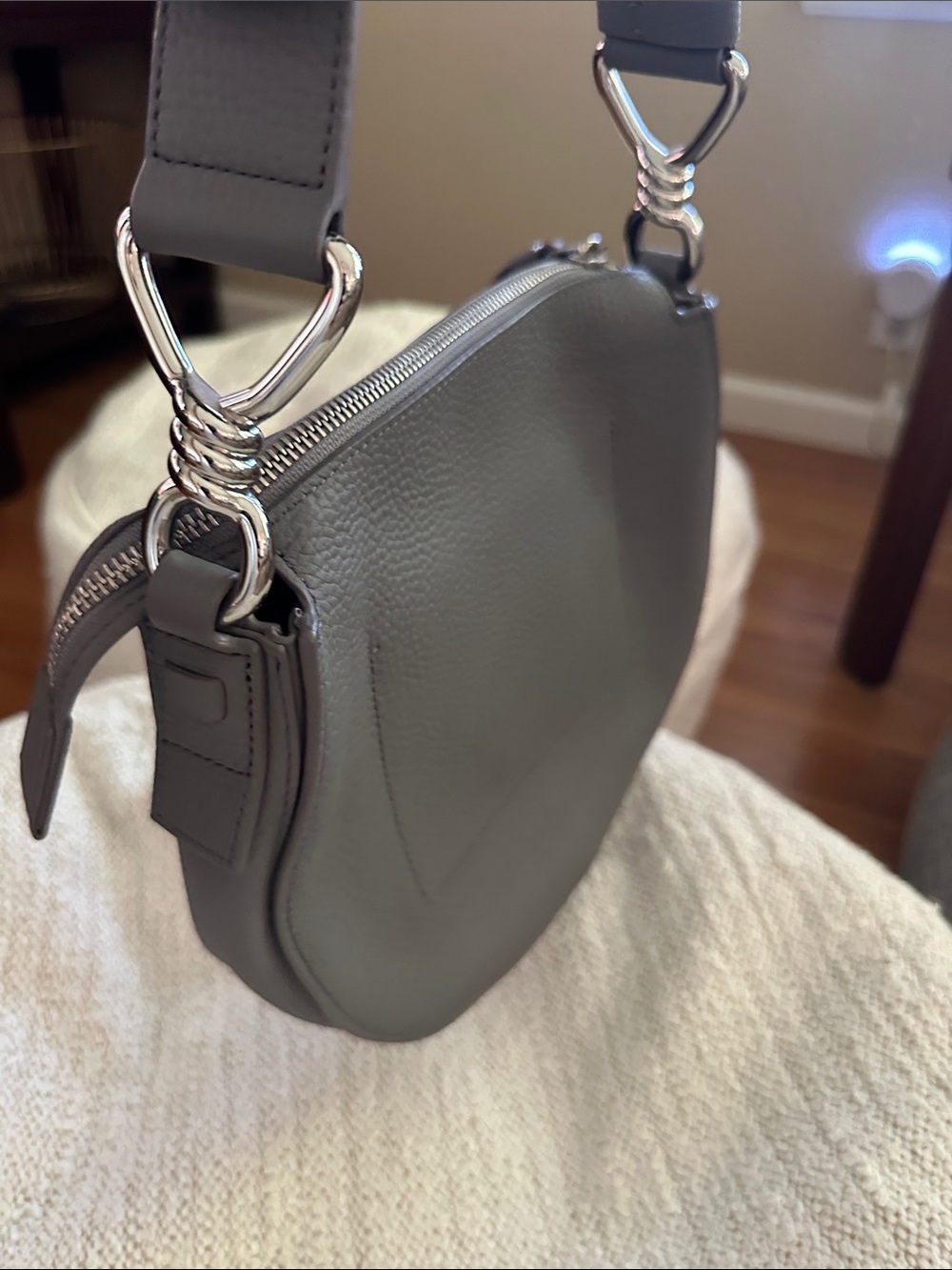 All Saints Gray Pebbled Leather Saddle Shoulder Bag - Picture 3 of 8